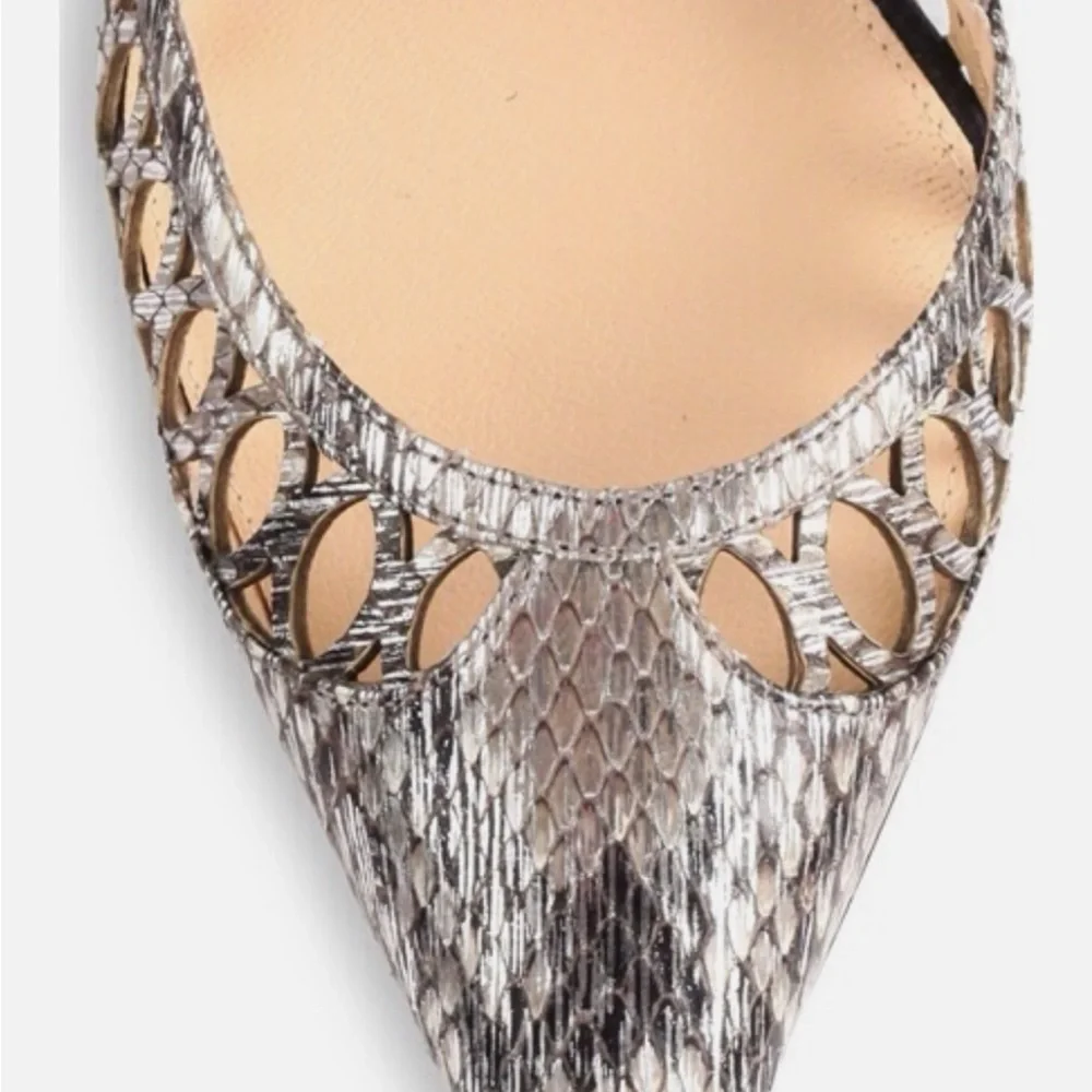 Alexandre Birman Snakeskin Laser Cut Cutout Stiletto Heels Size 36.5